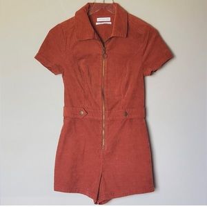 UO Urban Outfitters Tyson Corduroy ZIp Front Short Sleeve Romper Size S